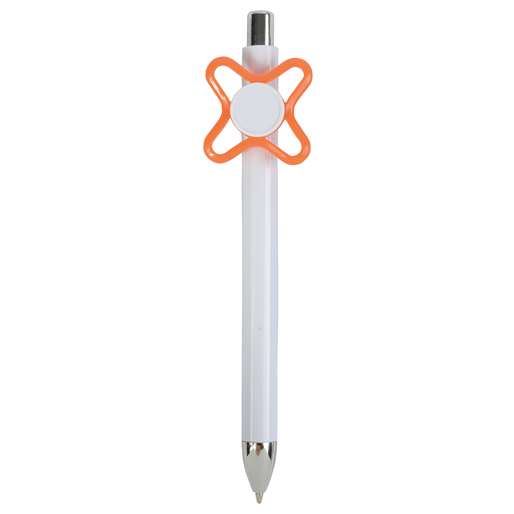 Penna a scatto in plastica bianca con spinner colorato