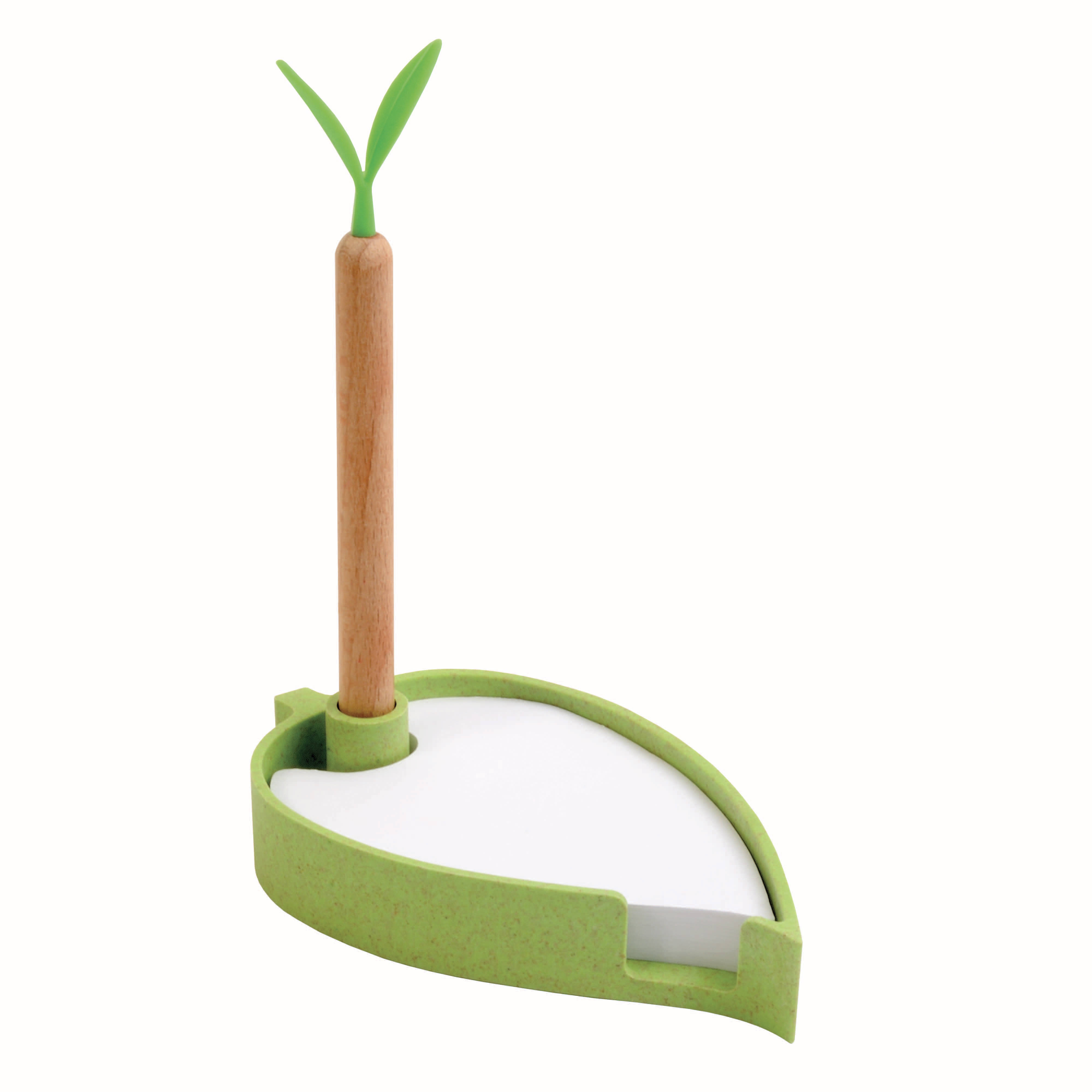 Set con penna in legno, porta foglietti in paglia di grano e PP e blocchetto per appunti