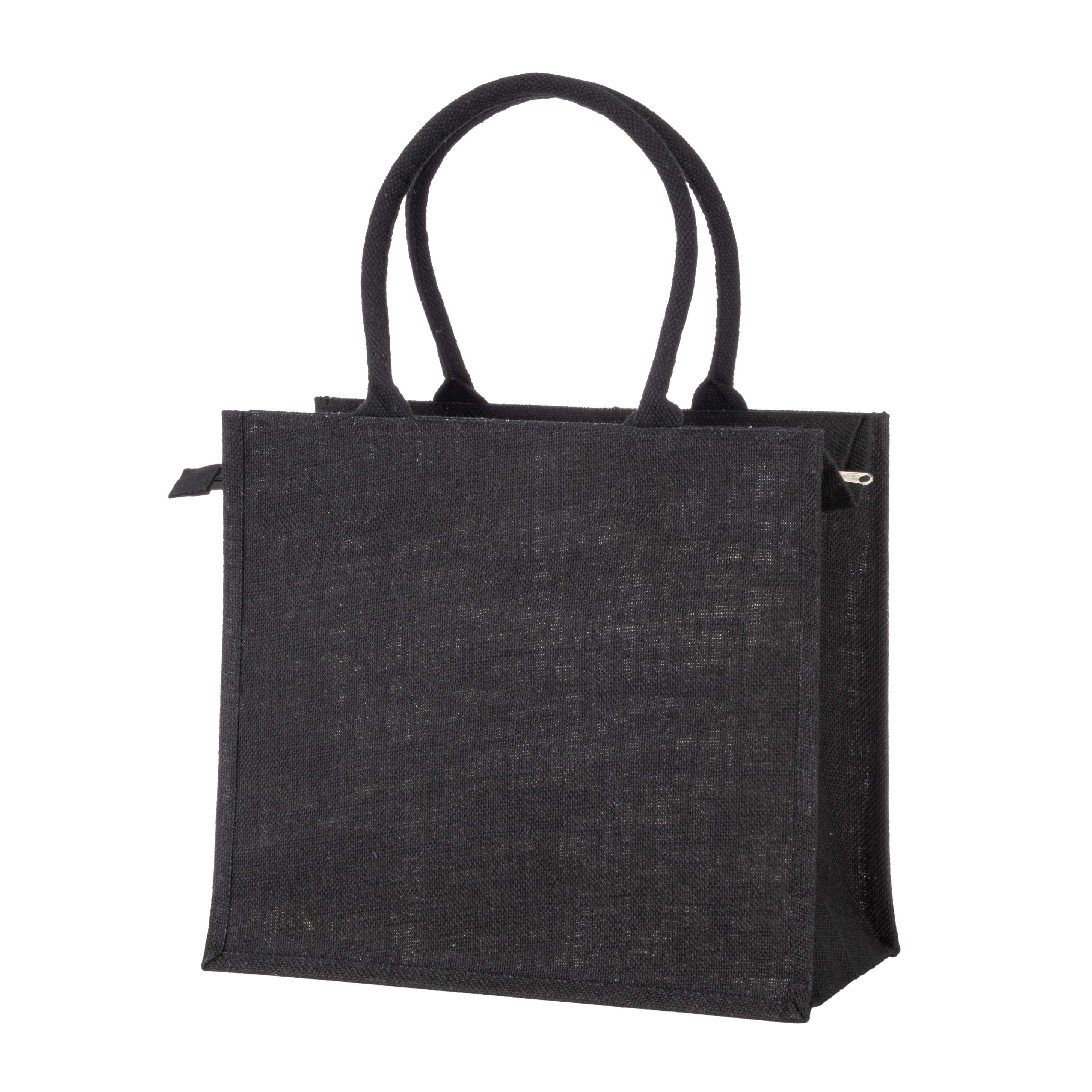 Borsa in juta con manici in cotone. Dotata di chiusura a zip