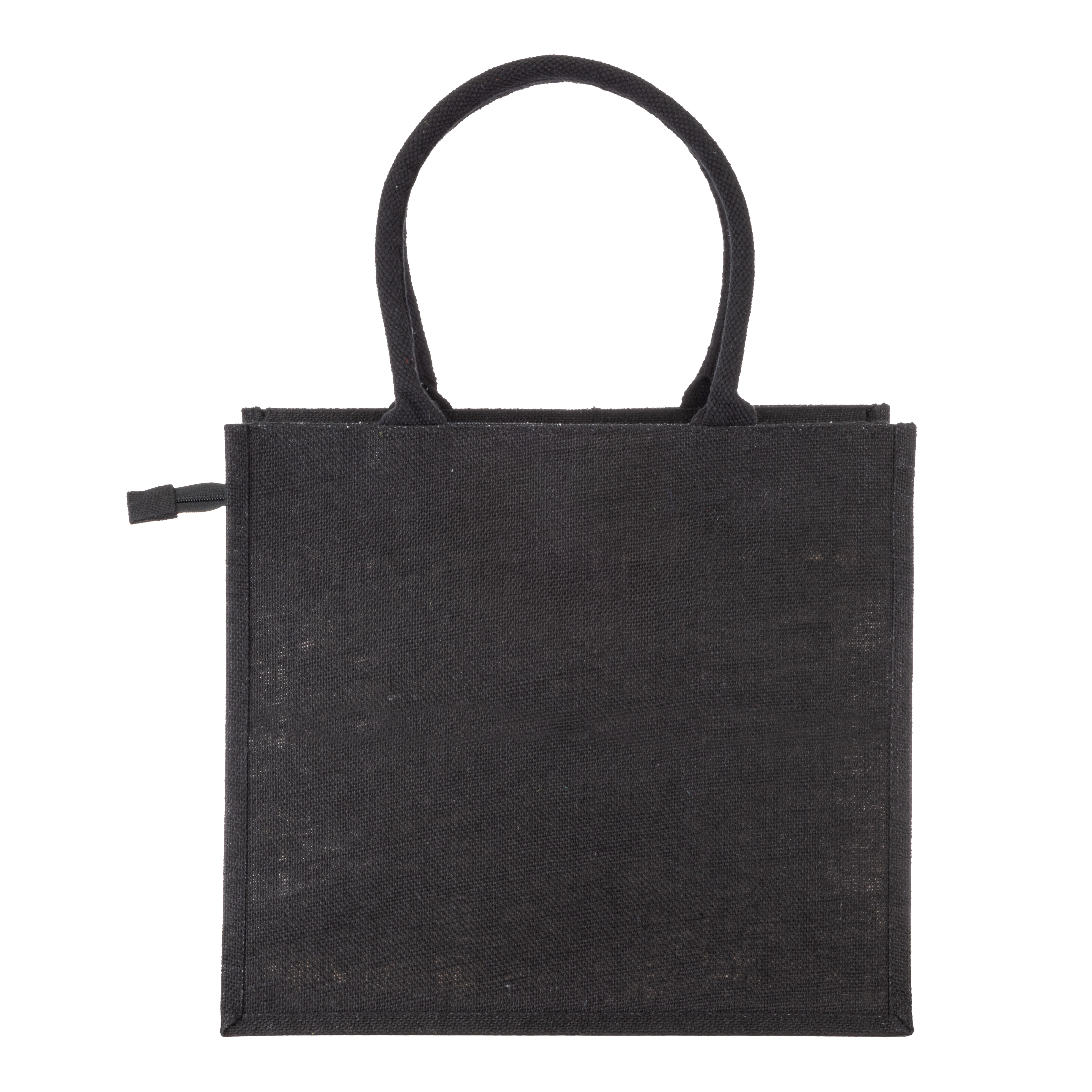 Borsa in juta con manici in cotone. Dotata di chiusura a zip