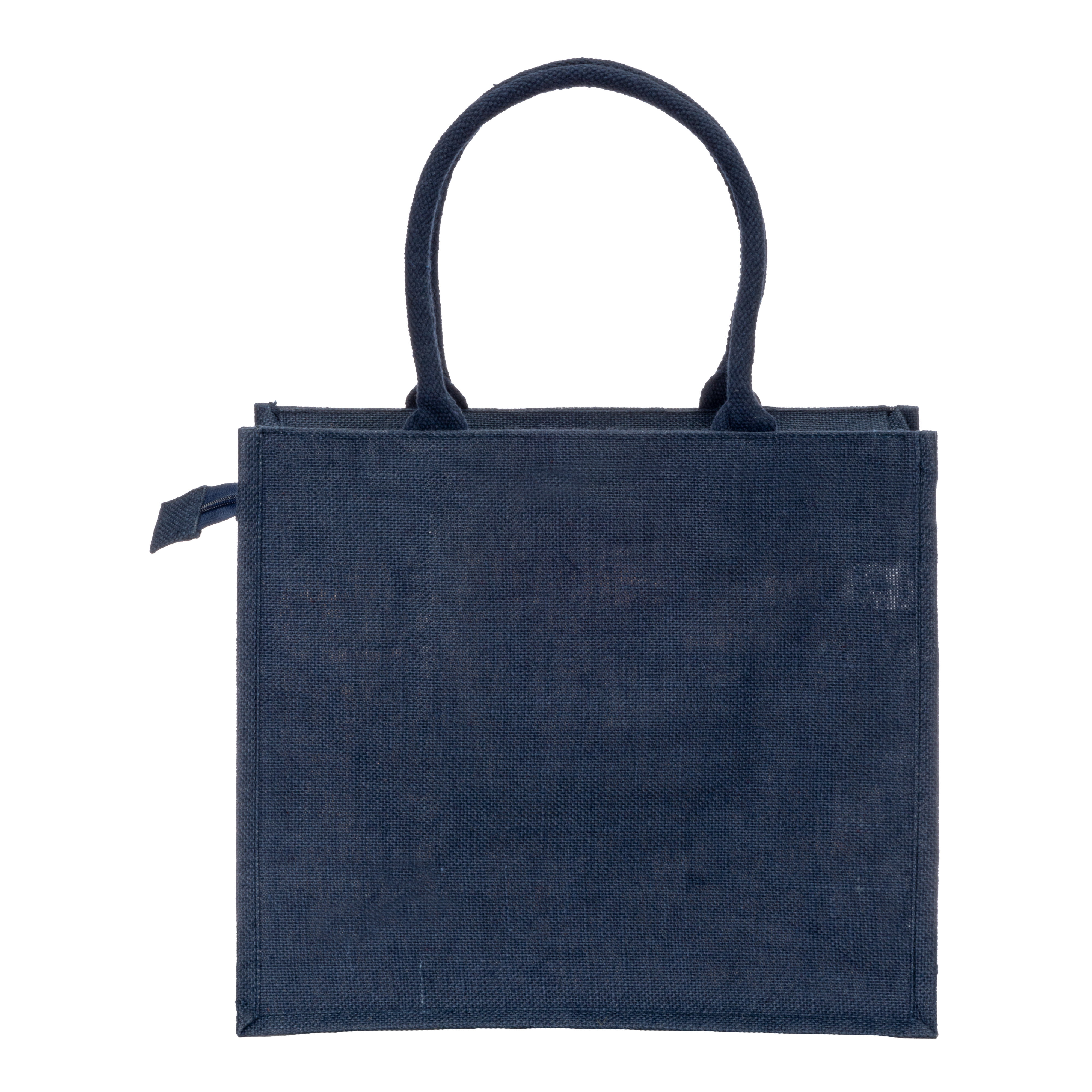 Borsa in juta con manici in cotone. Dotata di chiusura a zip