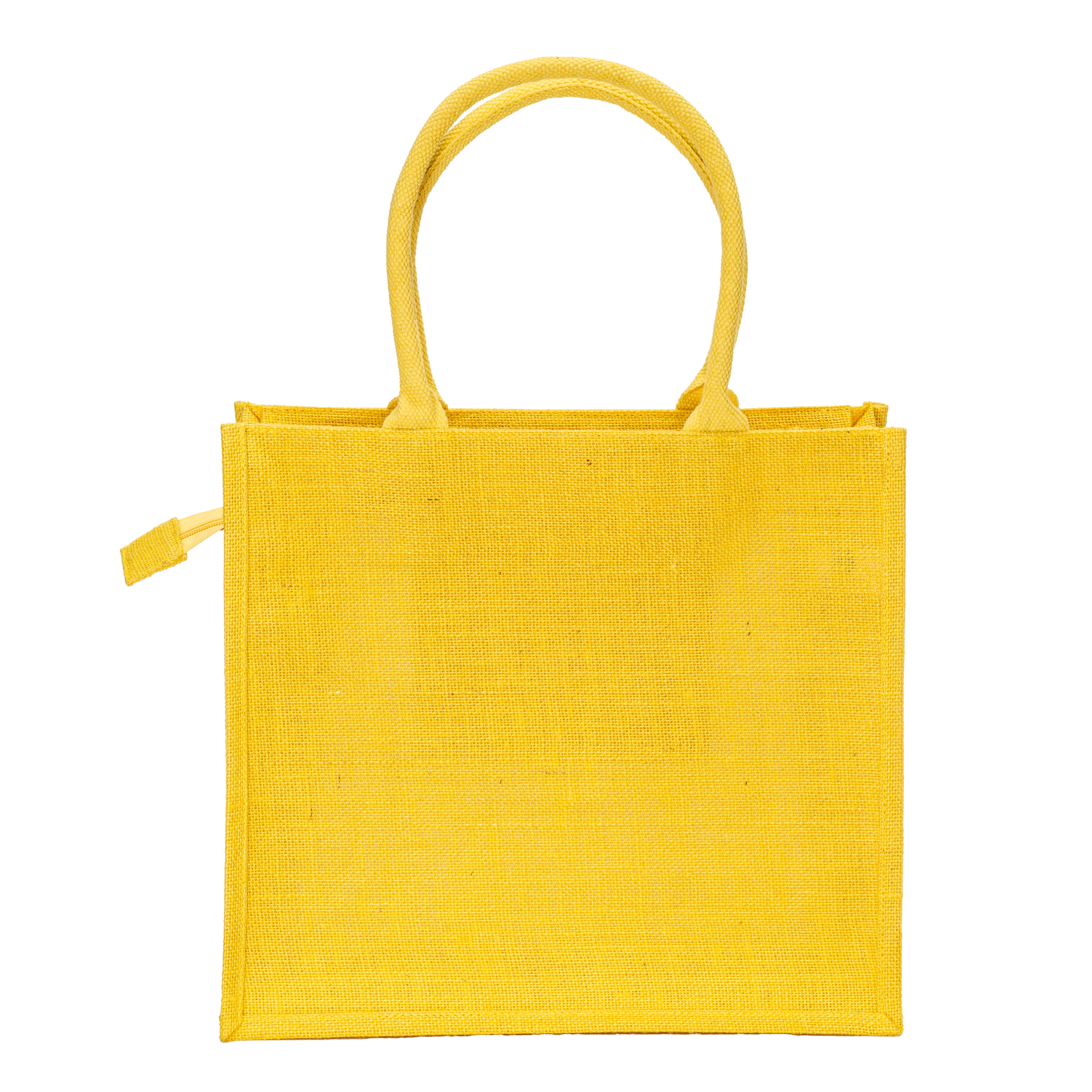 Borsa in juta con manici in cotone. Dotata di chiusura a zip