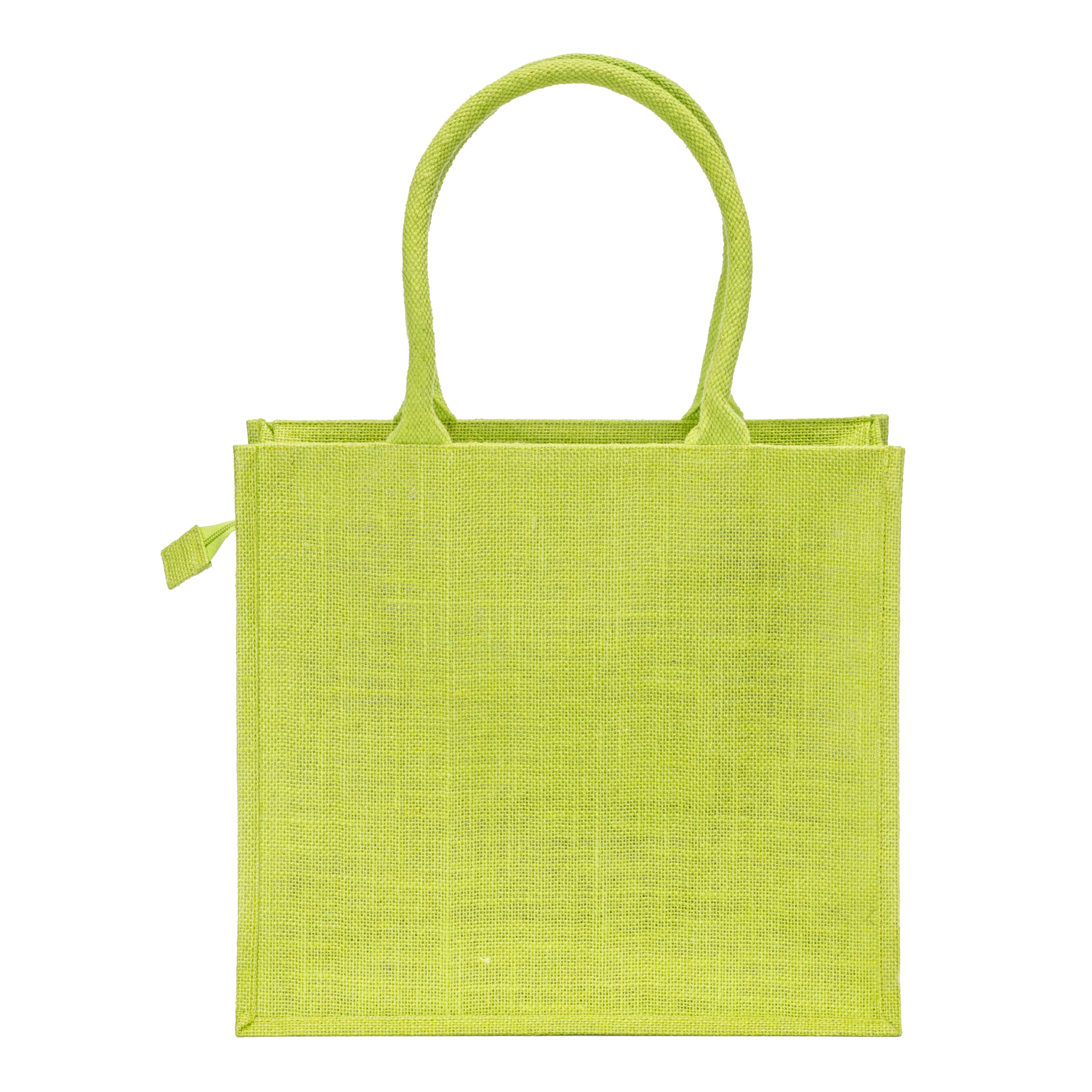 Borsa in juta con manici in cotone. Dotata di chiusura a zip