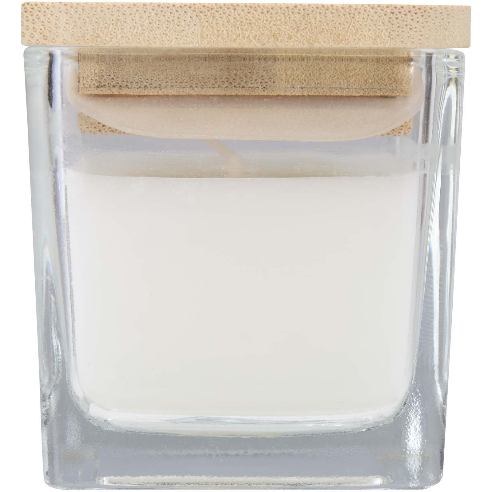 Candela quadrata in vetro con coperchio in bambù Ambra