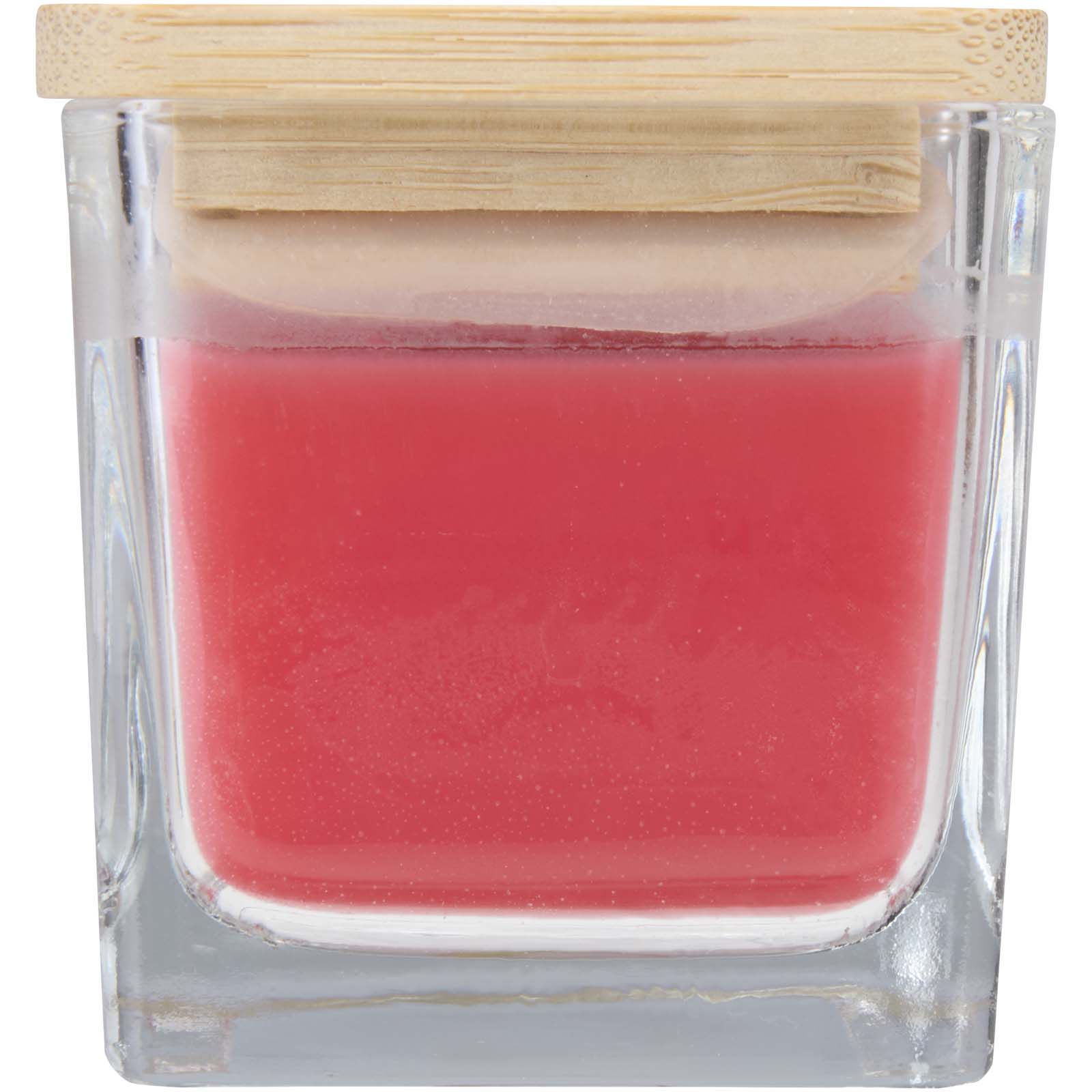 Candela quadrata in vetro con coperchio in bambù Ambra