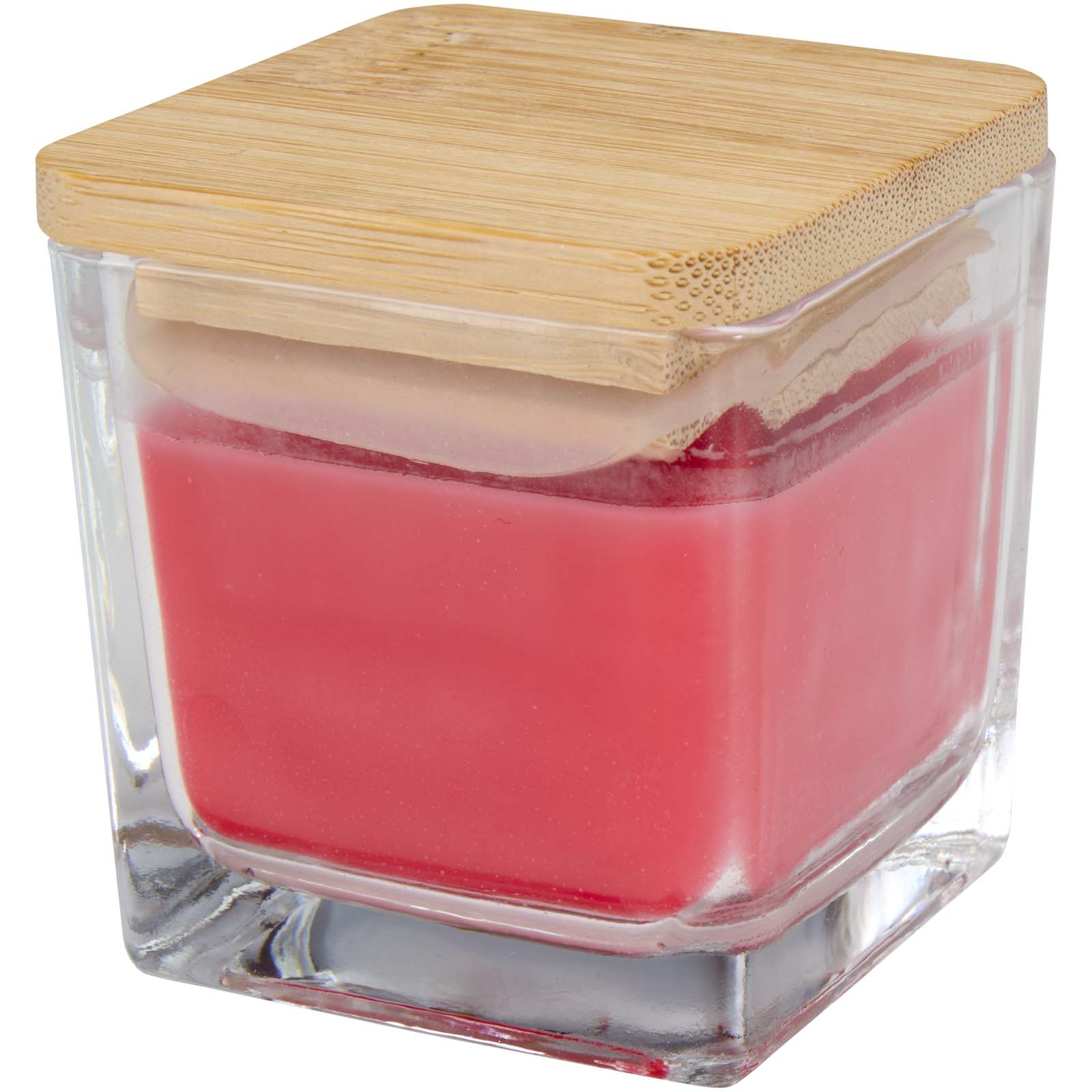 Candela quadrata in vetro con coperchio in bambù Ambra
