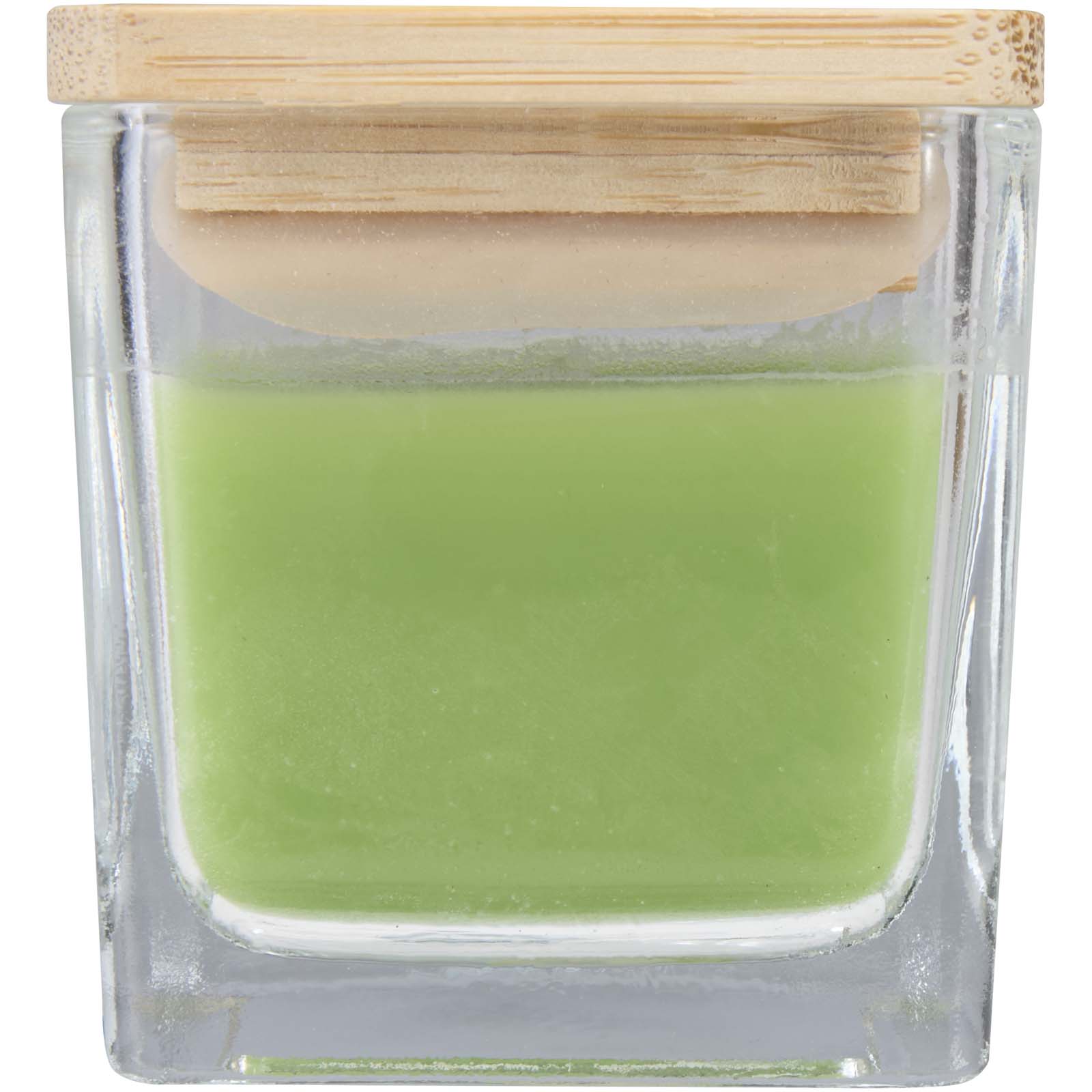 Candela quadrata in vetro con coperchio in bambù Ambra