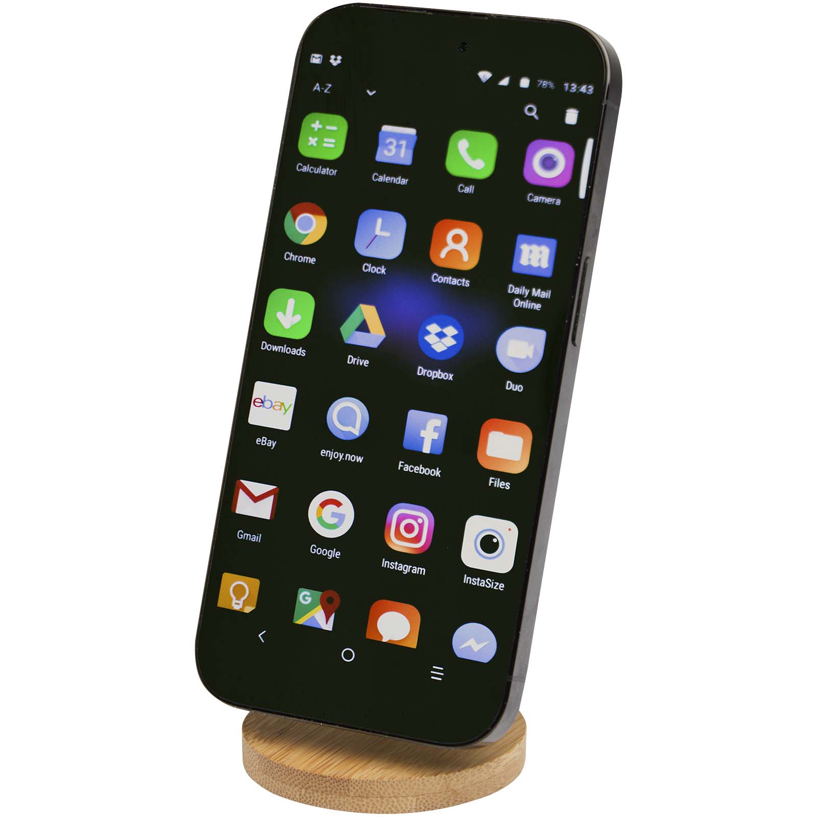 Supporto magnetico per telefono pieghevole in plastica riciclata con dettagli in bambù Alcor