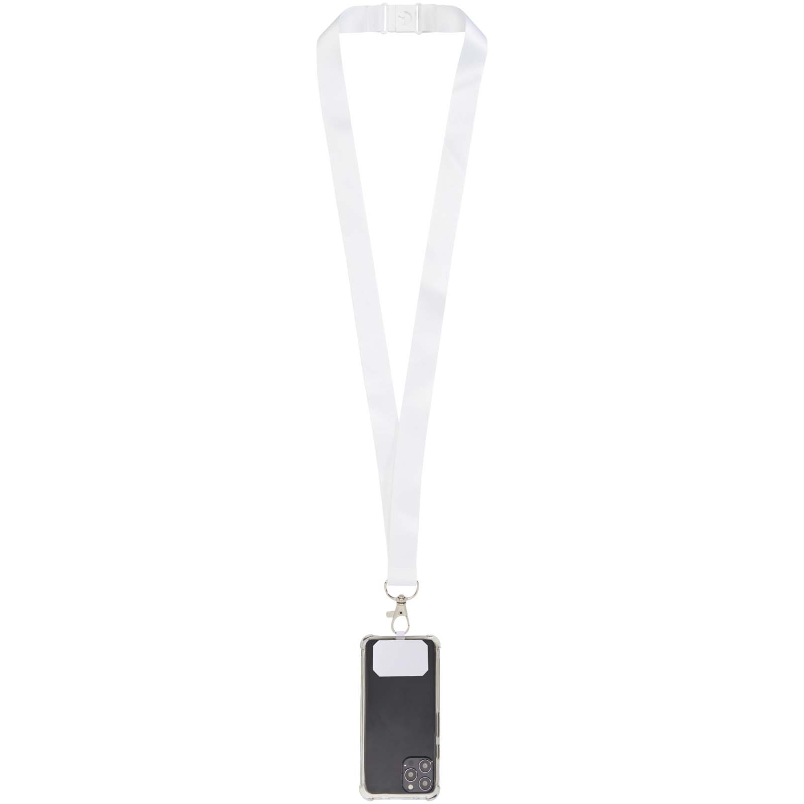 Lanyard in PET riciclato con stampa a sublimazione, supporto per il telefono e meccanismo di sicurezza Addie