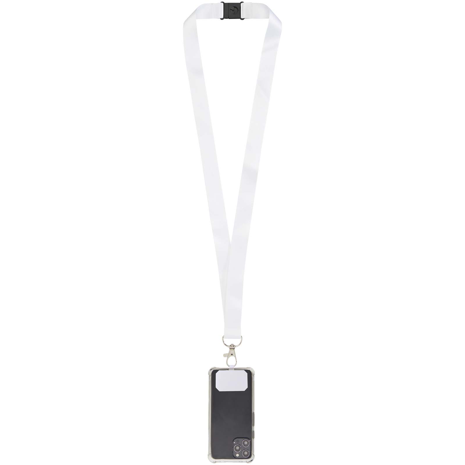 Lanyard in PET riciclato con stampa a sublimazione, supporto per il telefono e meccanismo di sicurezza Addie
