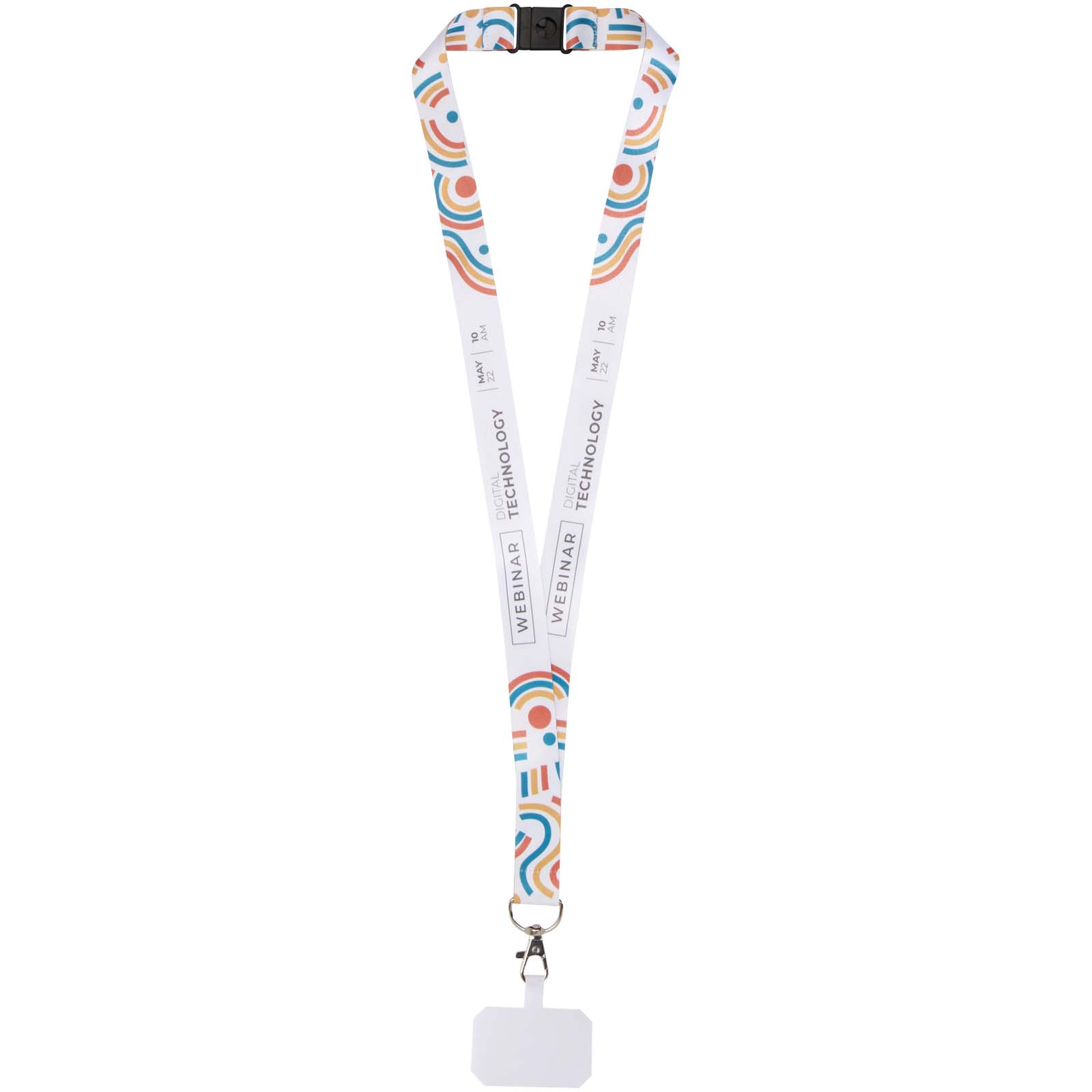 Lanyard in PET riciclato con stampa a sublimazione, supporto per il telefono e meccanismo di sicurezza Addie