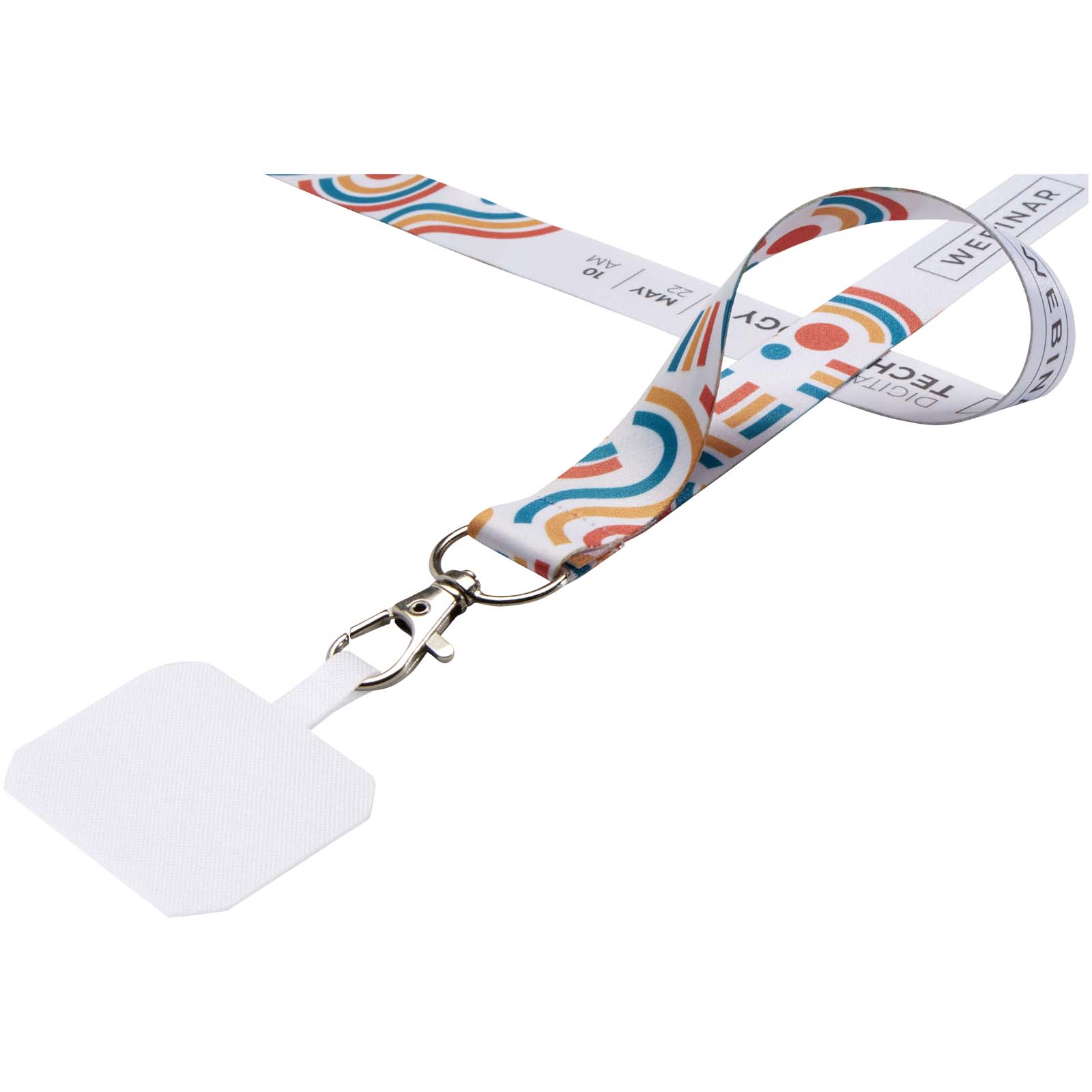 Lanyard in PET riciclato con stampa a sublimazione, supporto per il telefono e meccanismo di sicurezza Addie