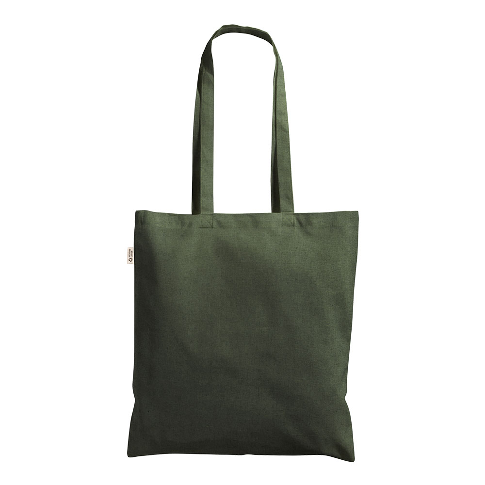 Borsa shopper a tinta unita in cotone riciclato da 140 g/m2. È certificata GRS