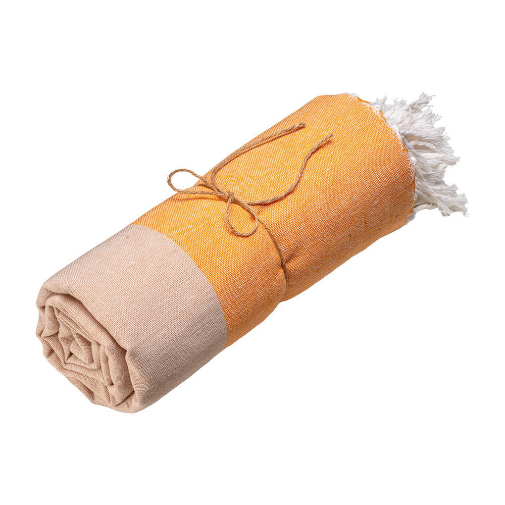 Telo mare in cotone riciclato 180 g/m2. Effetto melange e frange