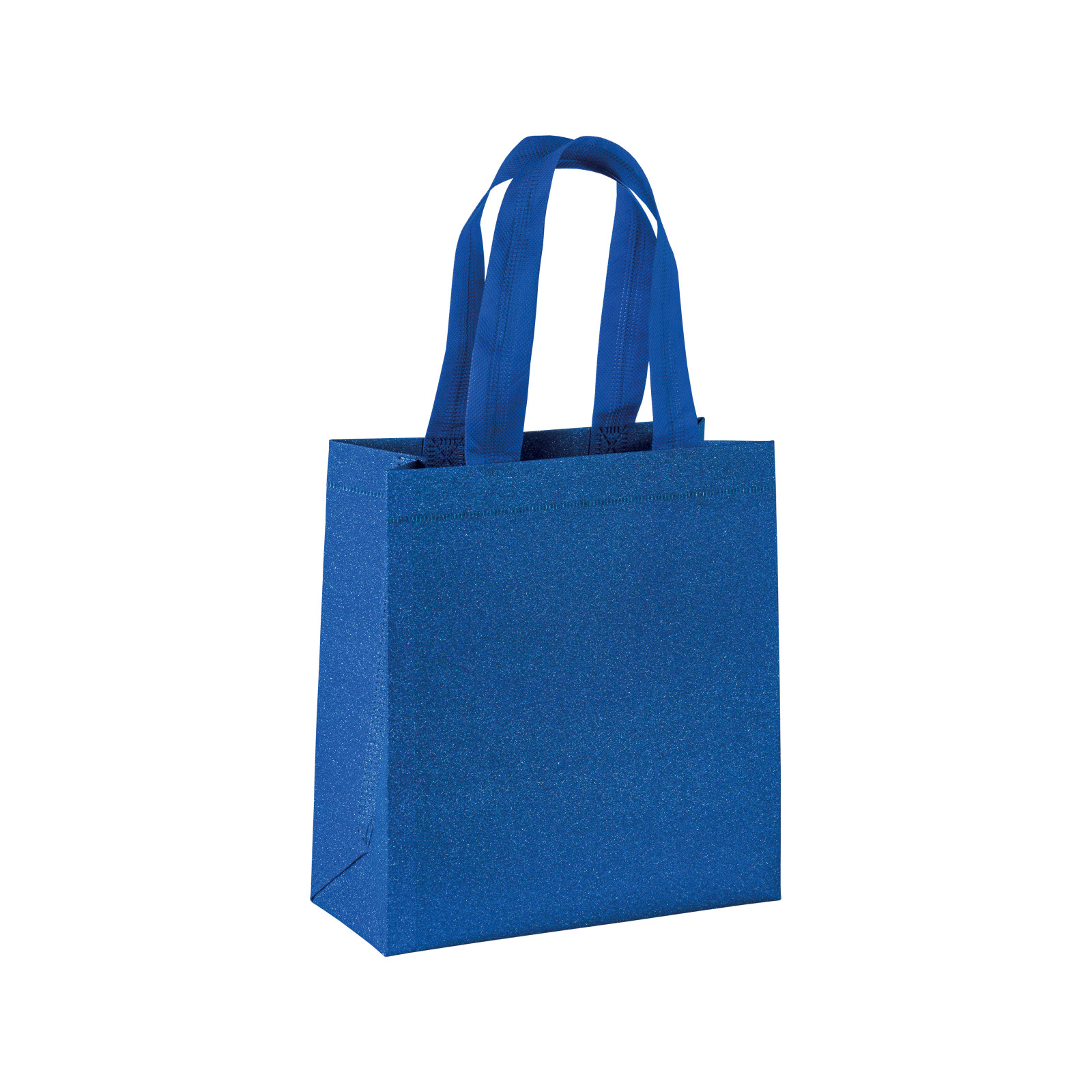 Shopper mini con soffietto in TNT laminato glitter 100 g/m2 termosaldato, manici corti