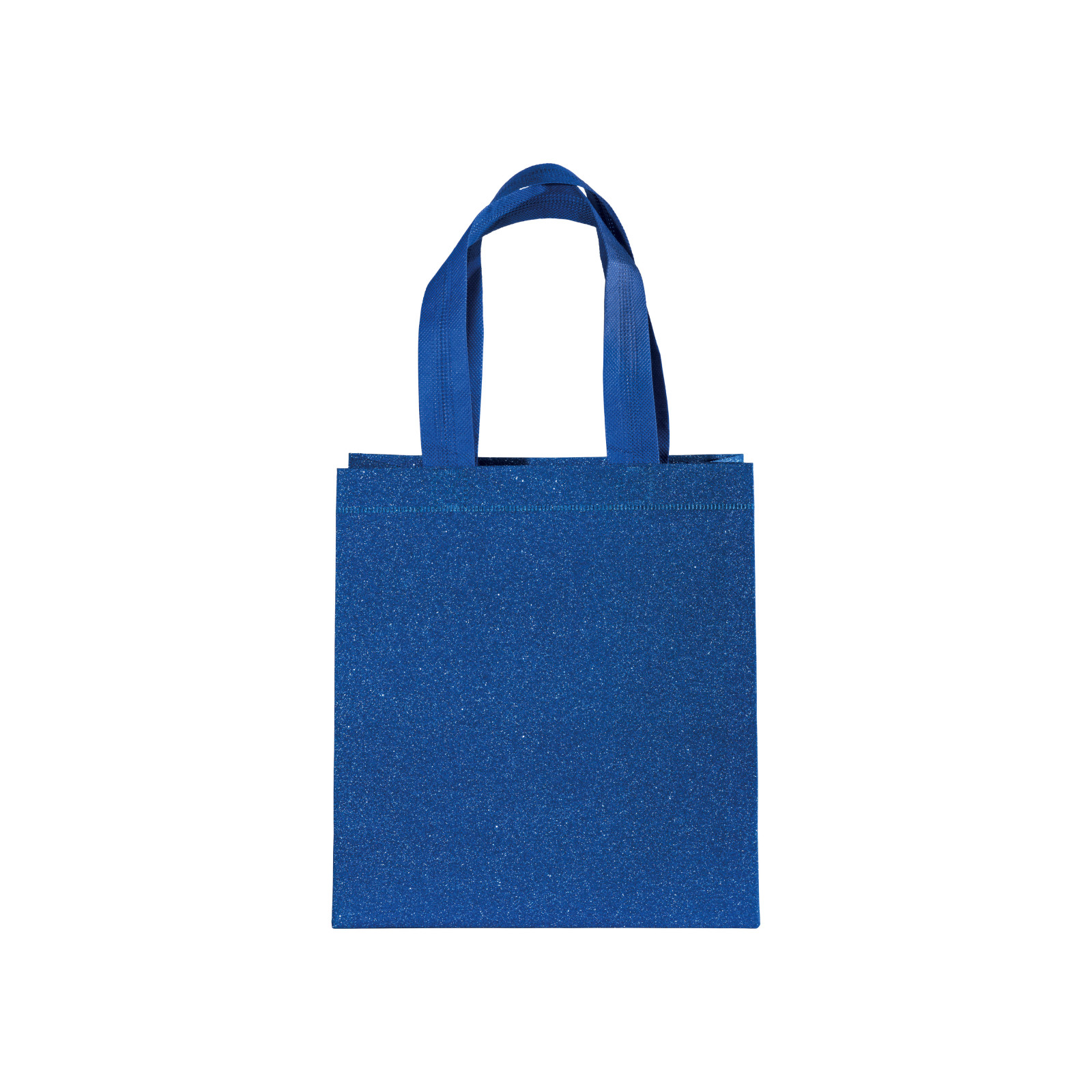 Shopper mini con soffietto in TNT laminato glitter 100 g/m2 termosaldato, manici corti
