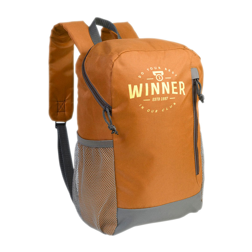 Zaino in poliestere 600D con 4 tasche di cui 2 laterali retinate