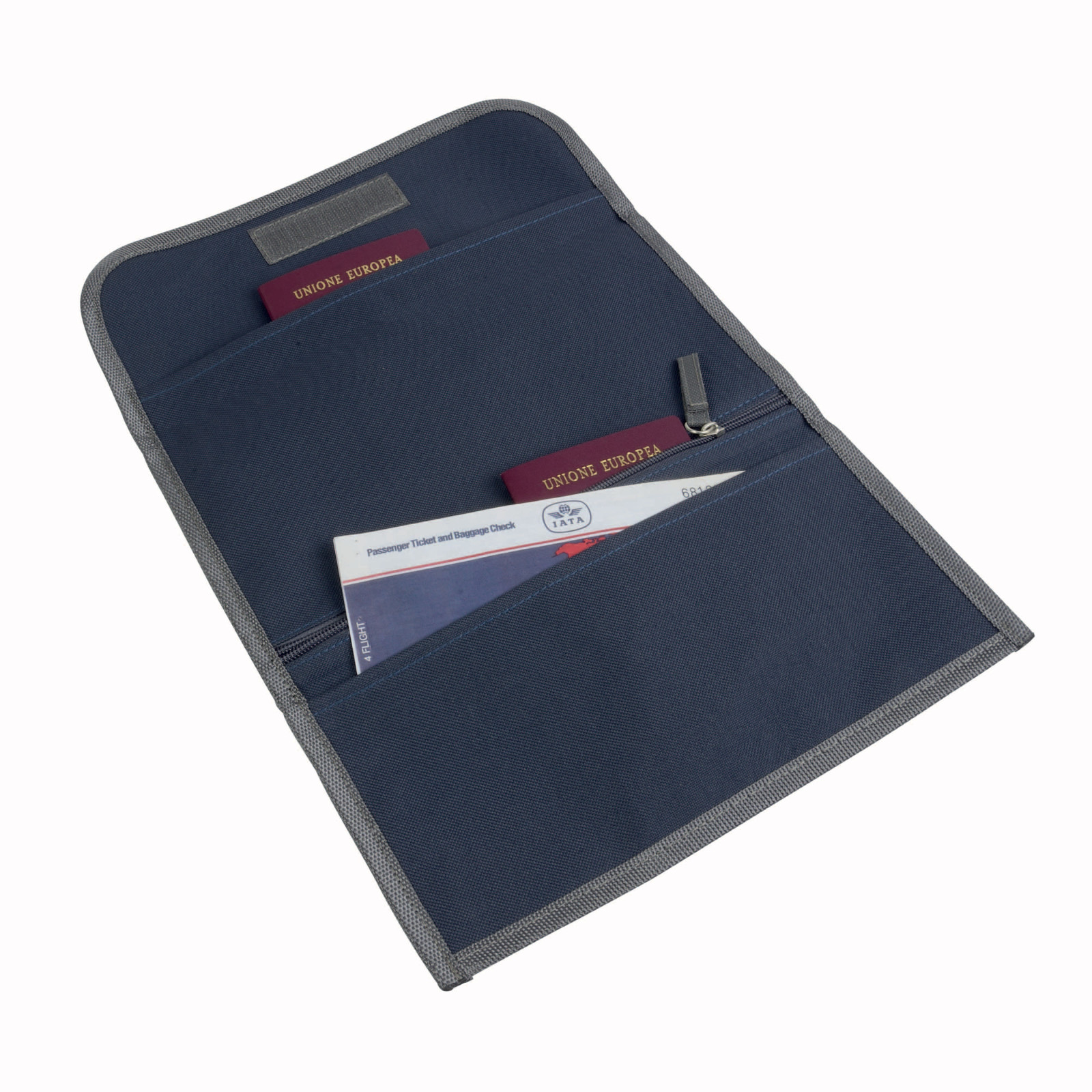 Busta porta documenti viaggio in poliestere 600D con chiusura in velcro e all'interno