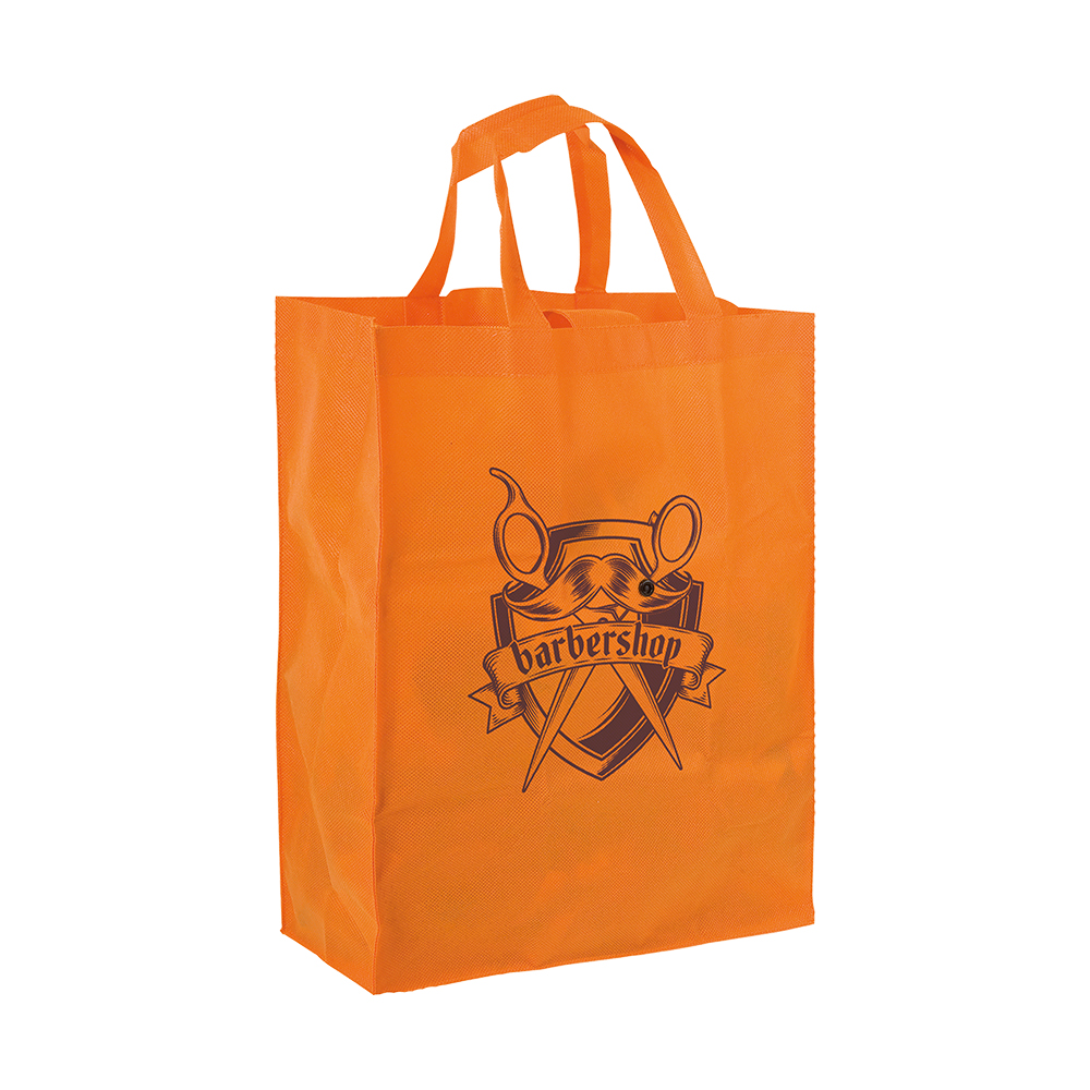 Shopper  ripiegabile con soffietto in TNT 80g/m2 cucito, manici corti