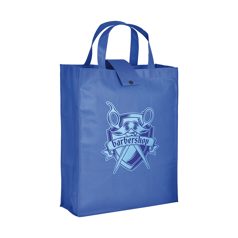 Shopper  ripiegabile con soffietto in TNT 80g/m2 cucito, manici corti