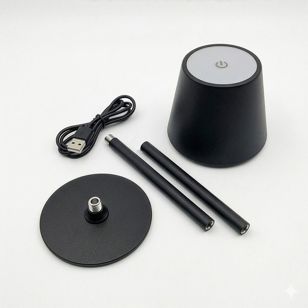 Lampada da tavolo a led ricaricabile in metallo e plastica