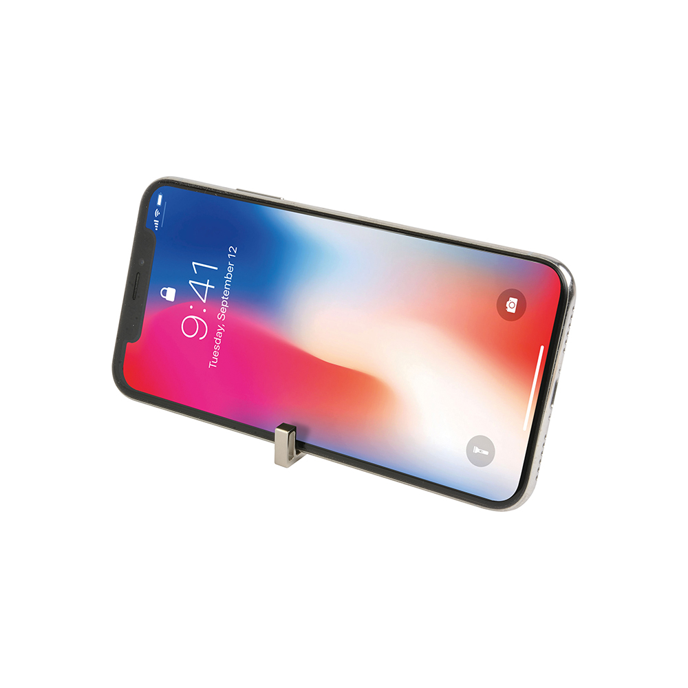 Chiavetta USB 4GB in metallo con sostegno per smartphone.