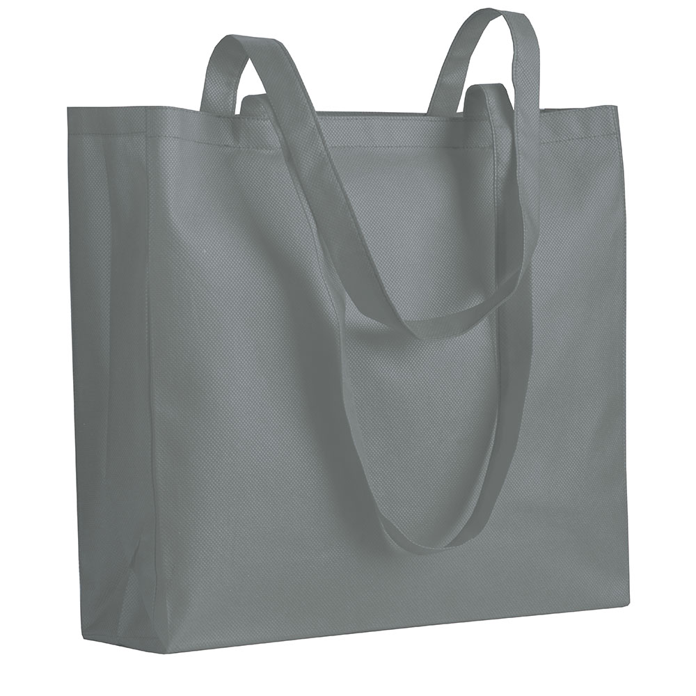 Shopper con soffietto in TNT 80 g/m2 cucito, manici lunghi