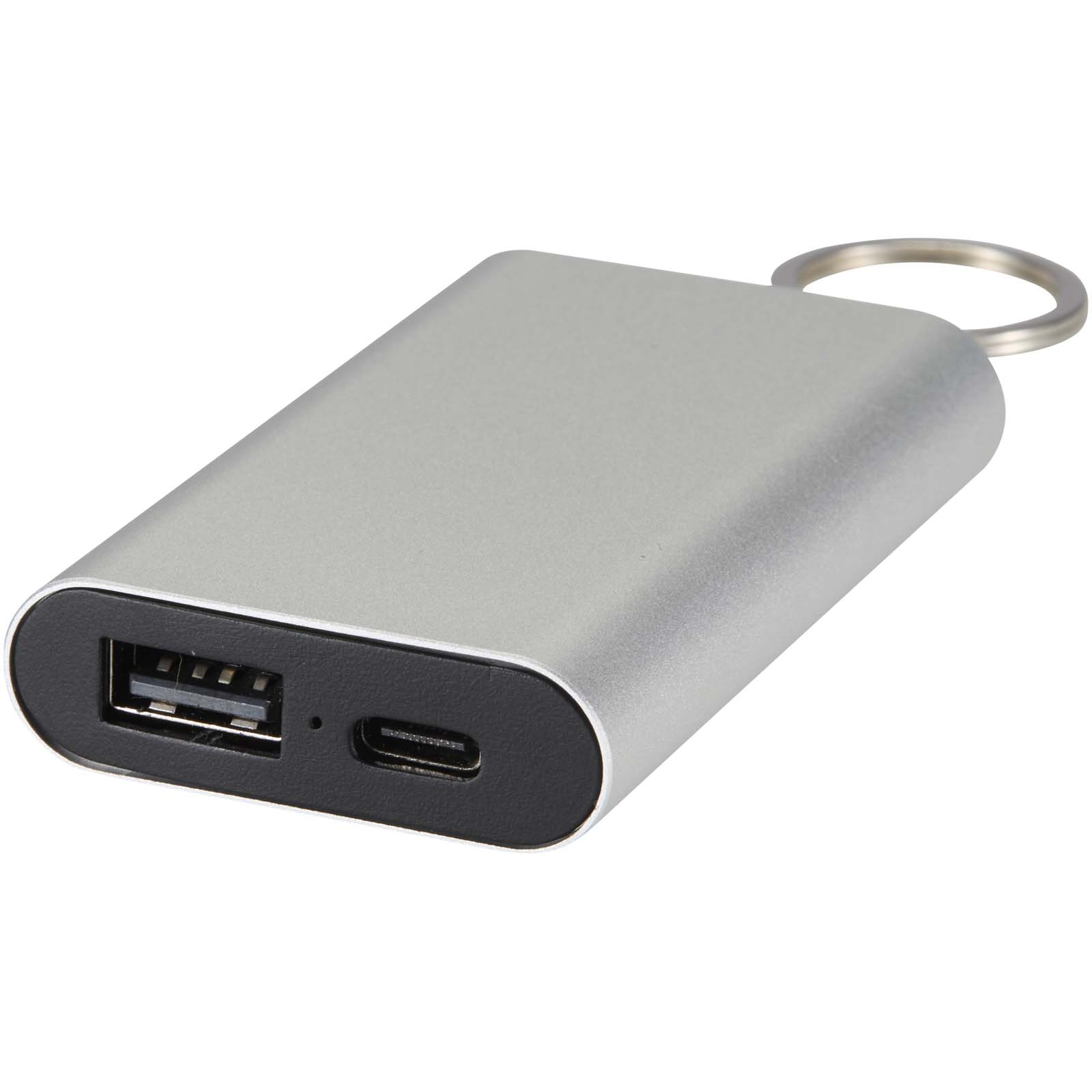 Power bank da 2000 mAh in alluminio riciclato con portachiavi Arcturus