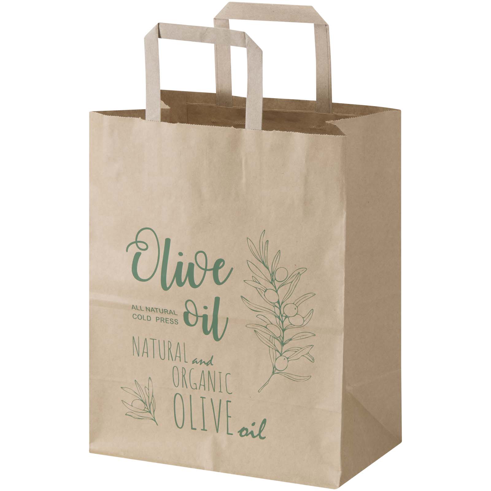 Sacchetto di carta da 80 g/m² con manici piatti, 25 x 15 x 32 cm Kraft