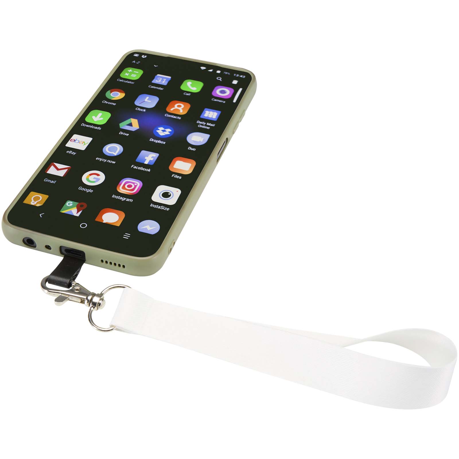 Mini-cordino con stampa sublimazione e supporto per telefono in PET riciclato Gaby