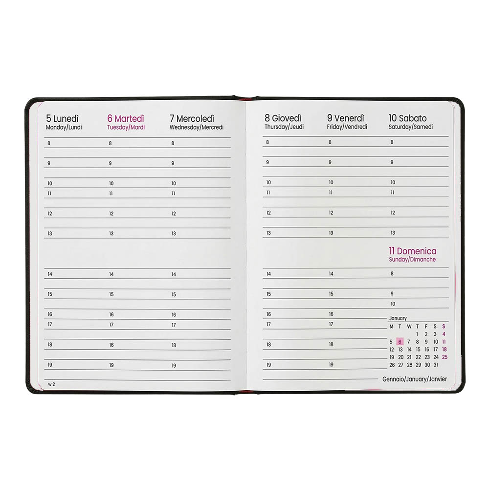 Agenda settimanale 2027. Copertina flessibile in soft PU e bordo pagine colorato