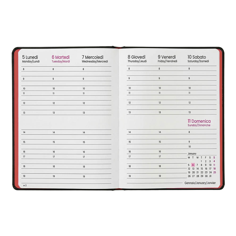 Agenda settimanale 2027. Copertina flessibile in soft PU e bordo pagine colorato