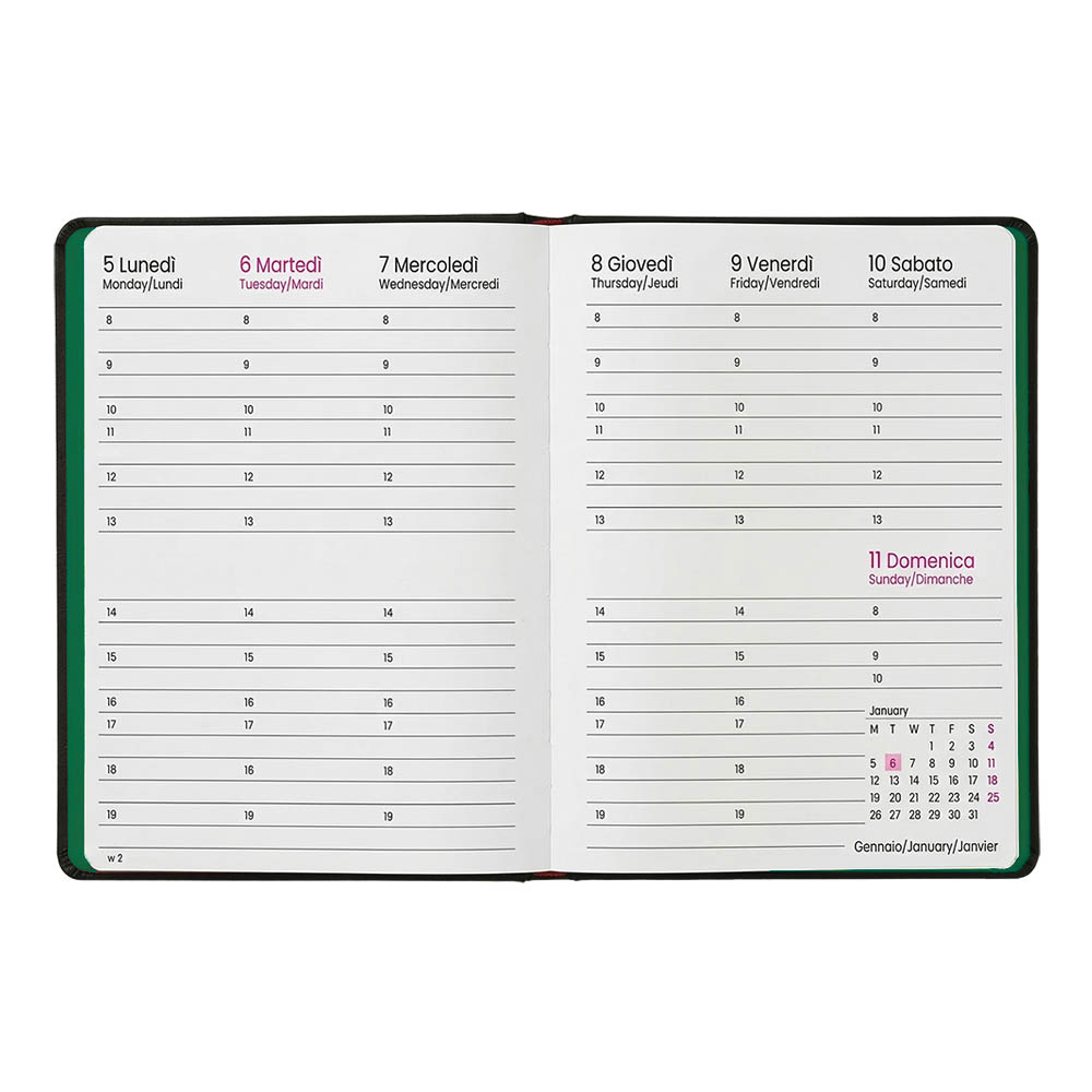 Agenda settimanale 2027. Copertina flessibile in soft PU e bordo pagine colorato