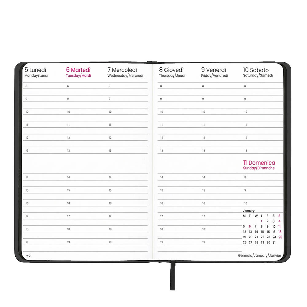 Agenda settimanale 2027. Copertina rigida in termo PU e bordo pagine colorato