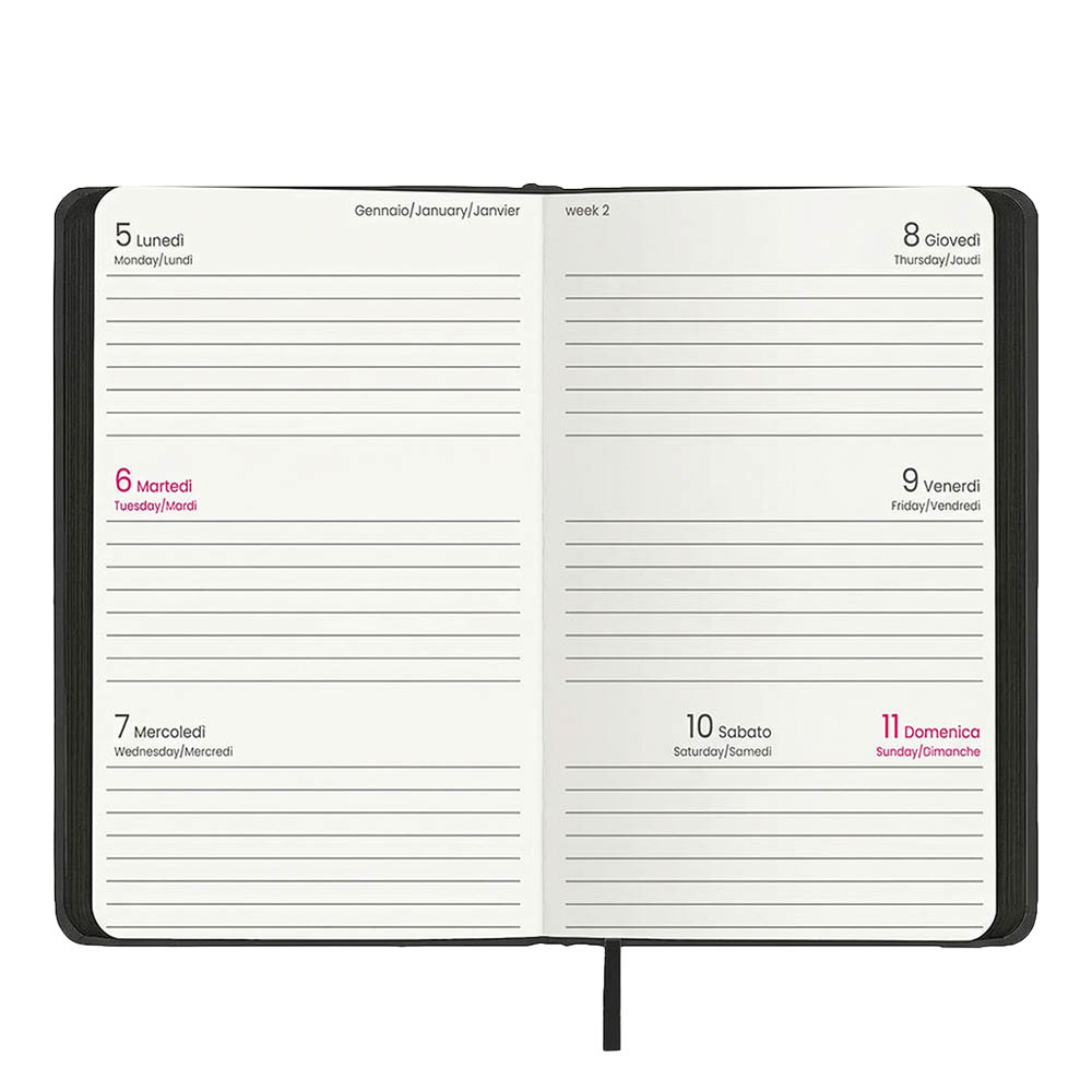 Agenda tascabile settimanale 2027. Copertina rigida in termo PU e bordo pagine colorato