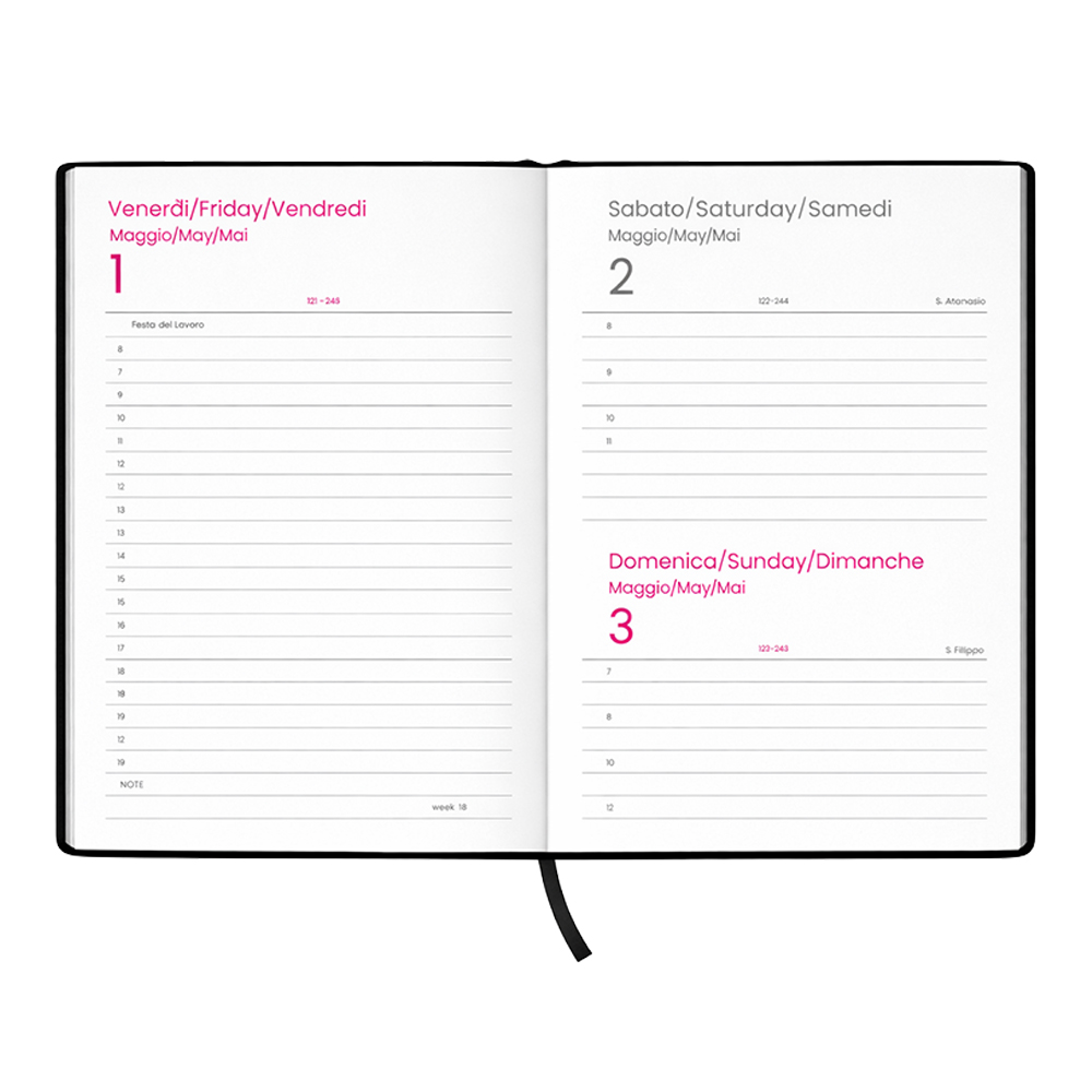 Agenda giornaliera 2027. Copertina rigida in cartoncino laminato opaco.