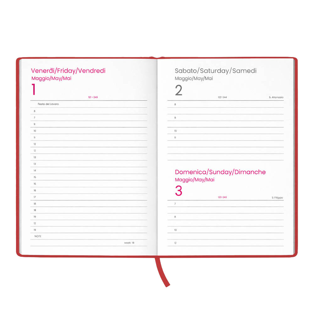 Agenda giornaliera 2027. Copertina rigida in cartoncino laminato opaco.