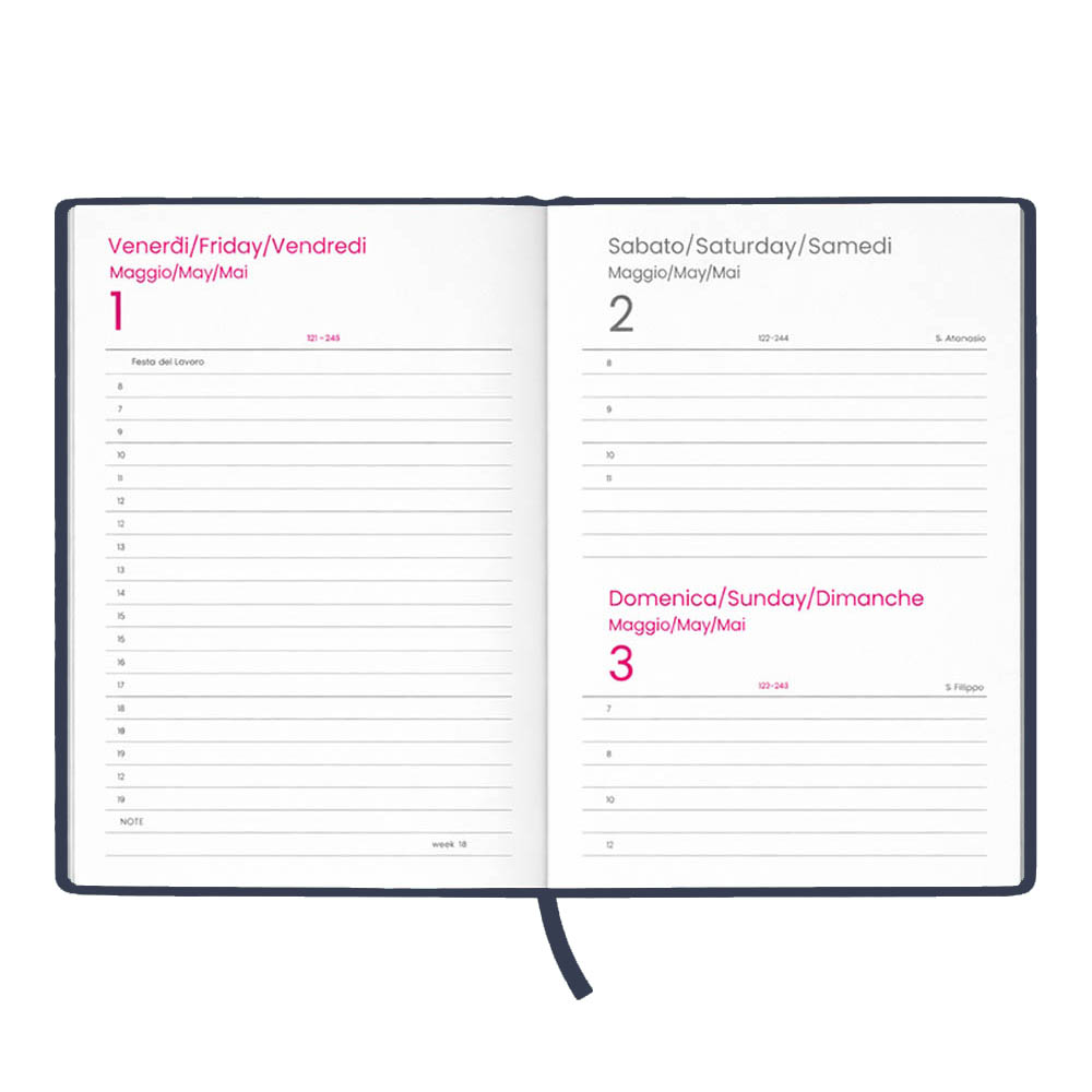 Agenda giornaliera 2027. Copertina rigida in cartoncino laminato opaco.