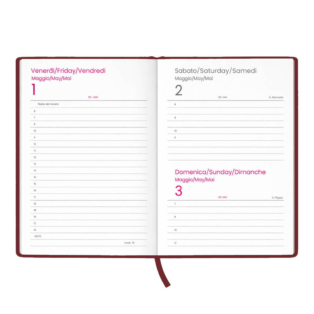 Agenda giornaliera 2027. Copertina rigida in cartoncino laminato opaco.