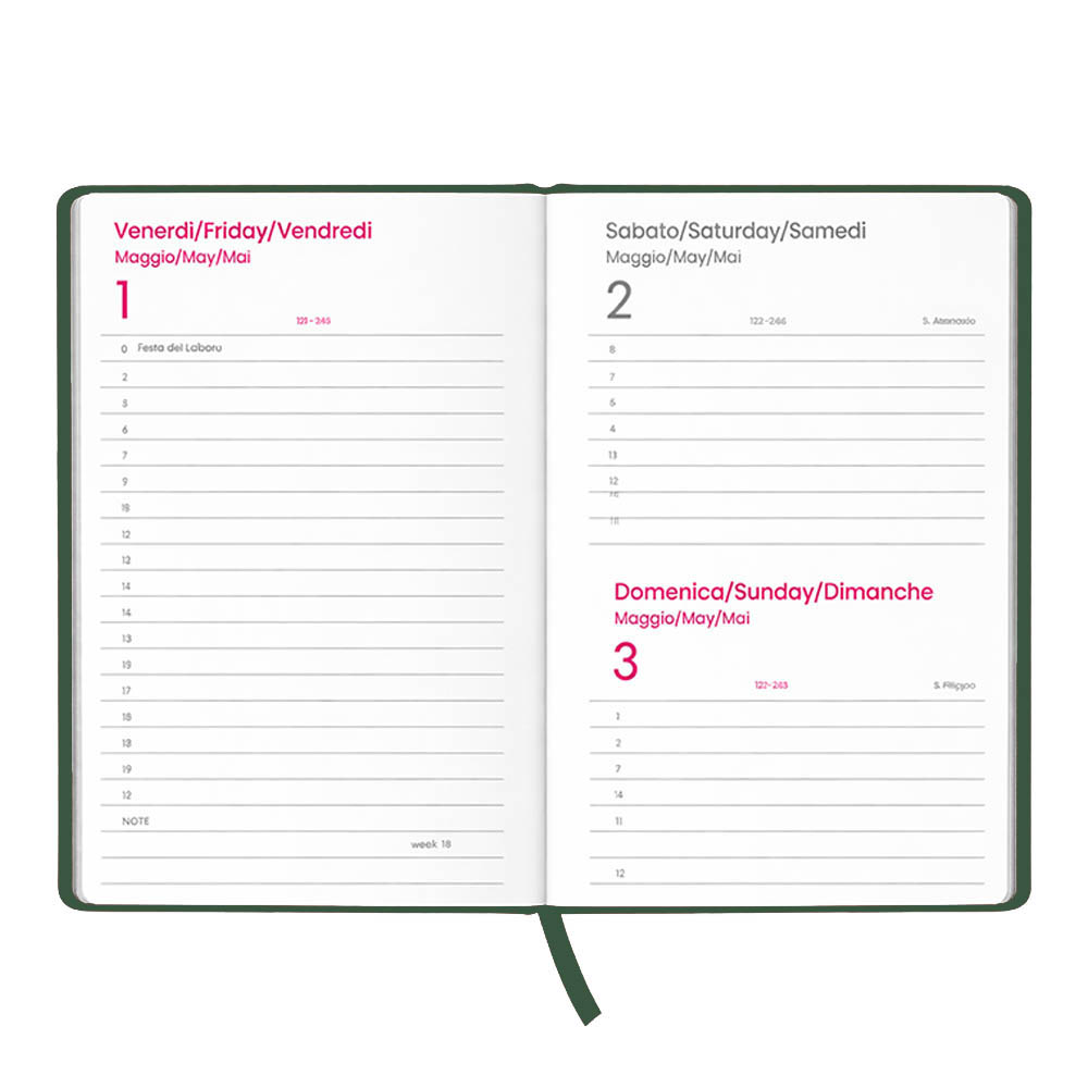 Agenda giornaliera 2027. Copertina rigida in cartoncino laminato opaco