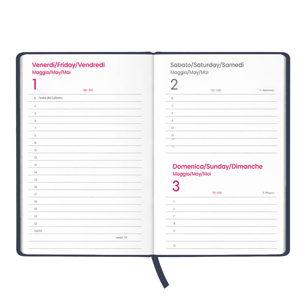 Agenda giornaliera 2027. Copertina rigida in cartoncino laminato opaco