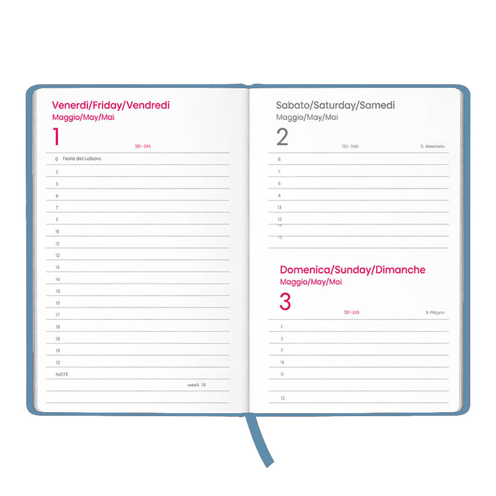 Agenda giornaliera 2027. Copertina rigida in cartoncino laminato opaco