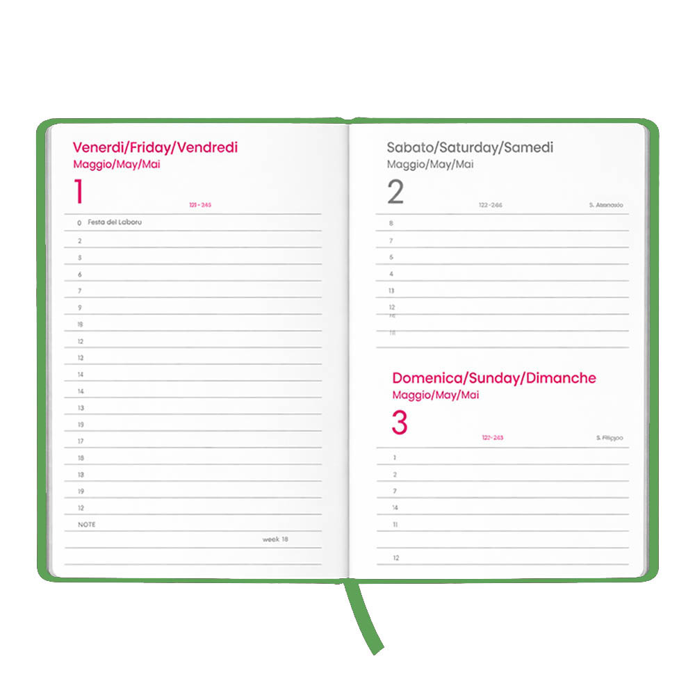 Agenda giornaliera 2027. Copertina rigida in cartoncino laminato opaco