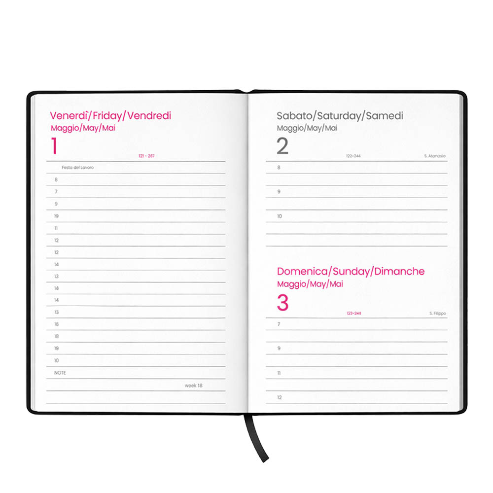 Agenda giornaliera 2027. Copertina rigida in cartoncino laminato opaco.