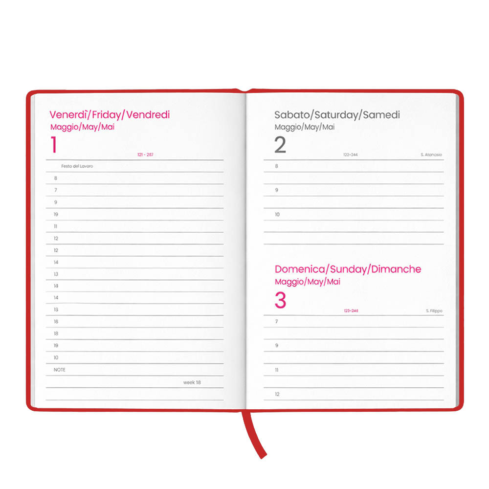 Agenda giornaliera 2027. Copertina rigida in cartoncino laminato opaco.