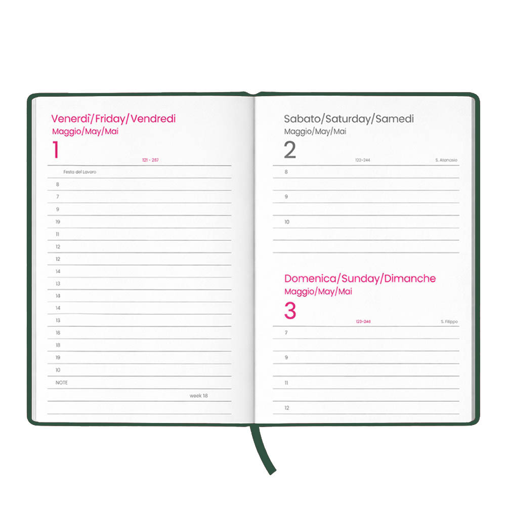 Agenda giornaliera 2027. Copertina rigida in cartoncino laminato opaco.