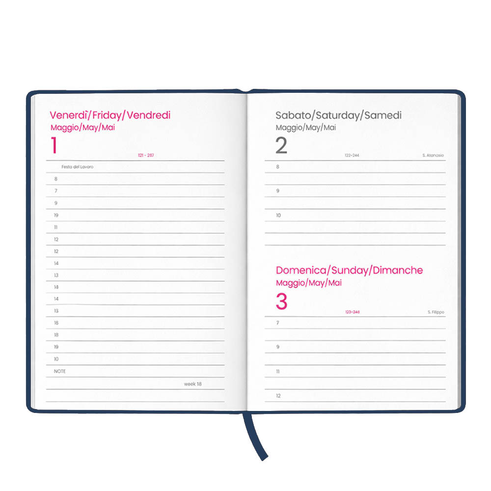 Agenda giornaliera 2027. Copertina rigida in cartoncino laminato opaco.