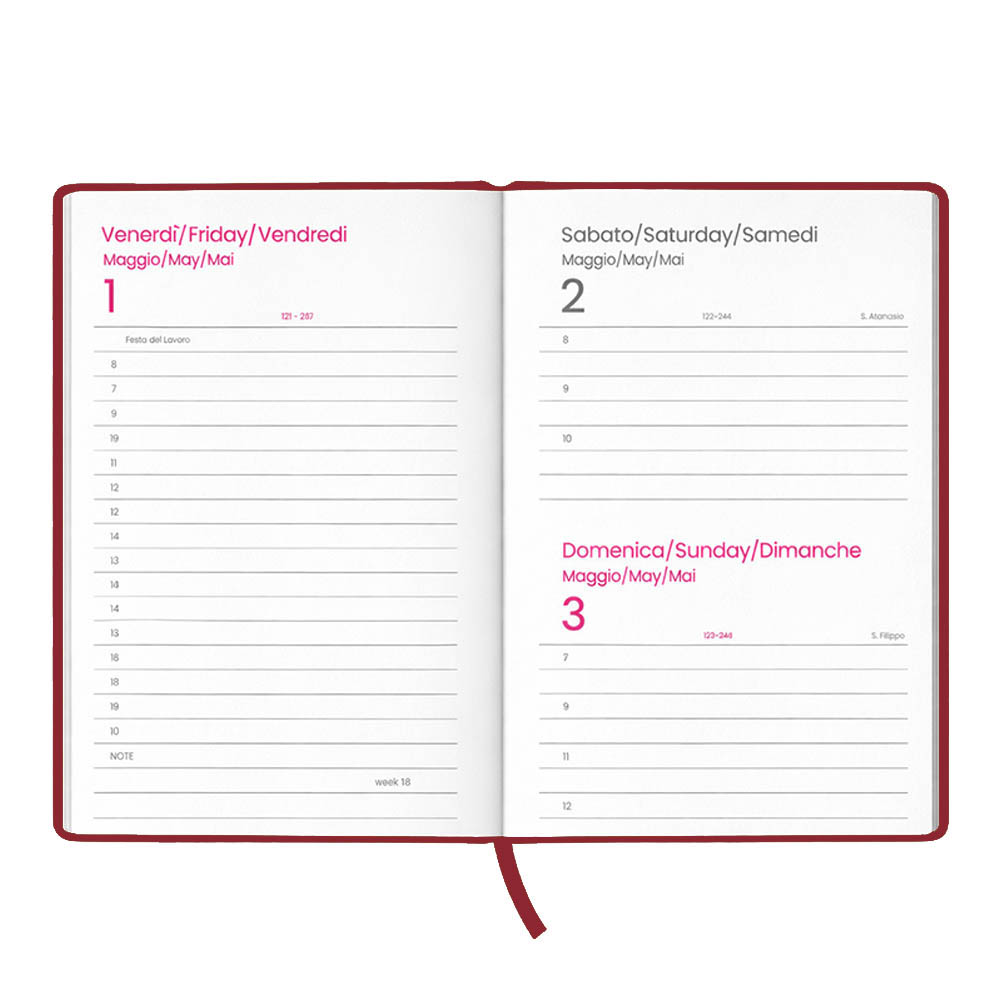 Agenda giornaliera 2027. Copertina rigida in cartoncino laminato opaco.