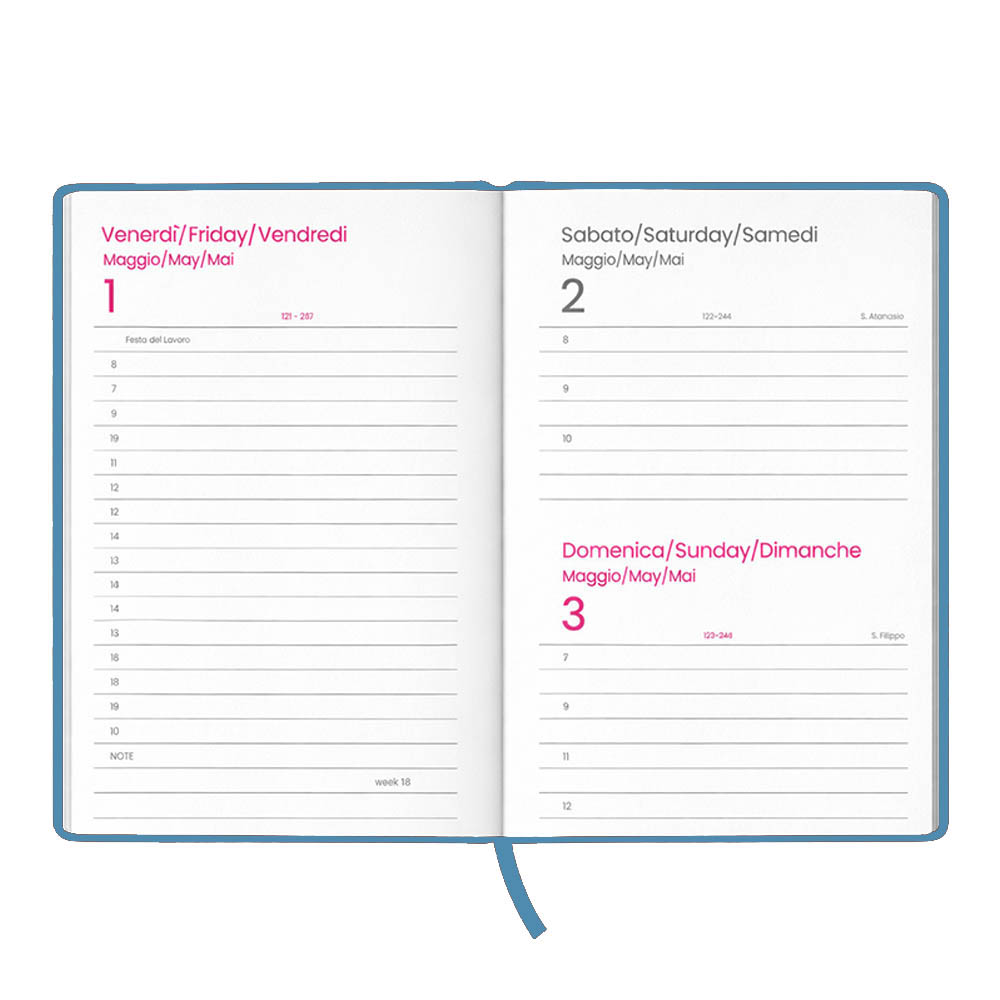 Agenda giornaliera 2027. Copertina rigida in cartoncino laminato opaco.