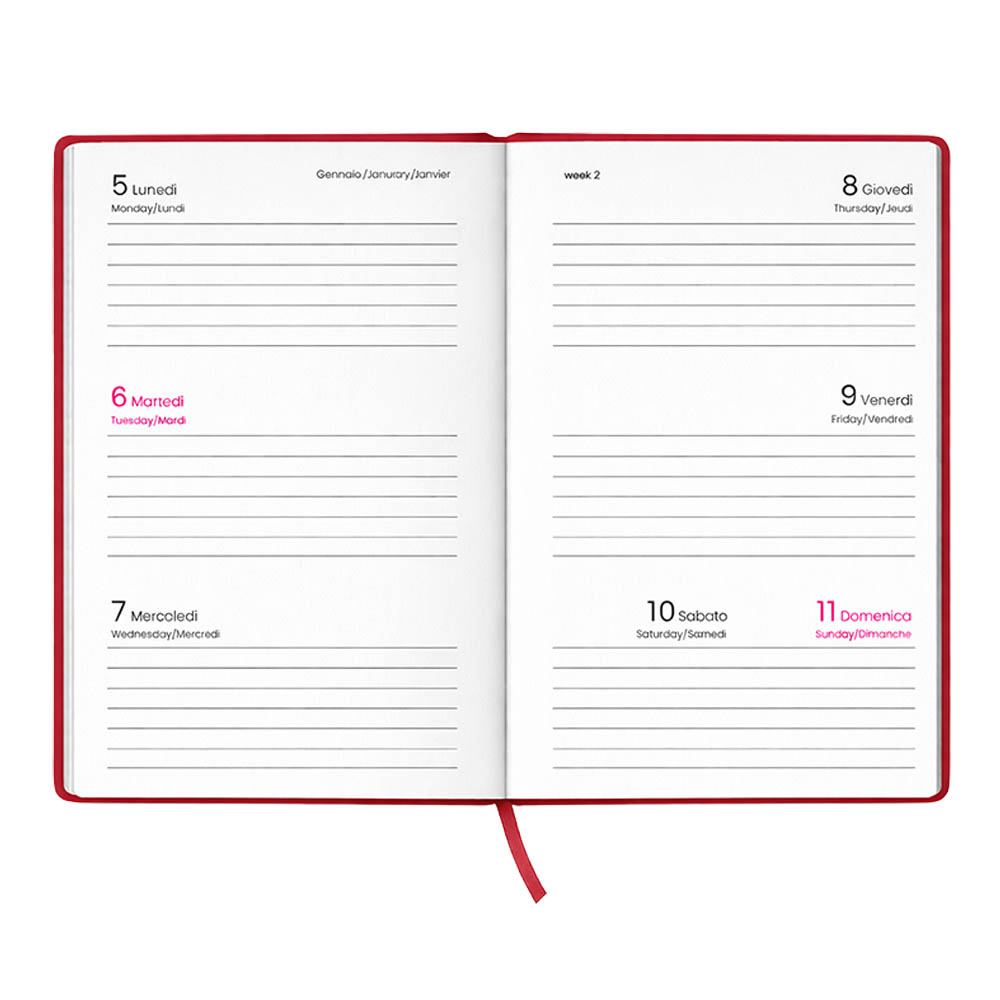 Agenda tascabile settimanale 2027. Copertina rigida in cartoncino laminato opaco